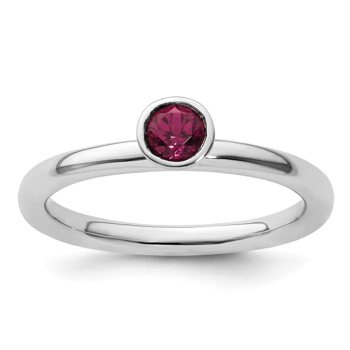 Goldia Rings SS Stackable Expressions High 4mm Round Rhodolite Garnet Ring