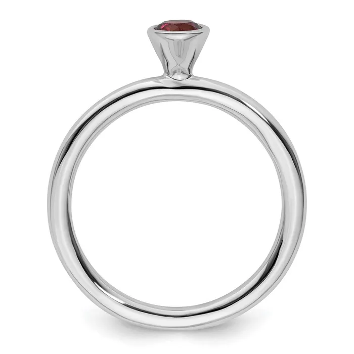 Goldia Rings SS Stackable Expressions High 4mm Round Rhodolite Garnet Ring
