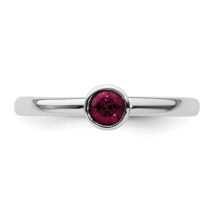Goldia Rings SS Stackable Expressions High 4mm Round Rhodolite Garnet Ring