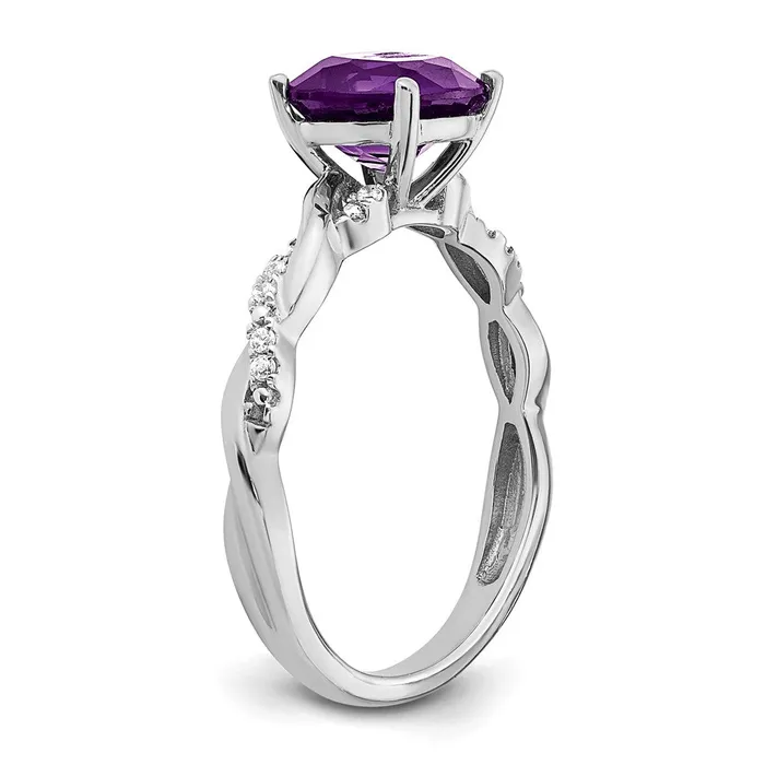 Goldia Rings Sterling Silver Amethyst and Diamond Ring