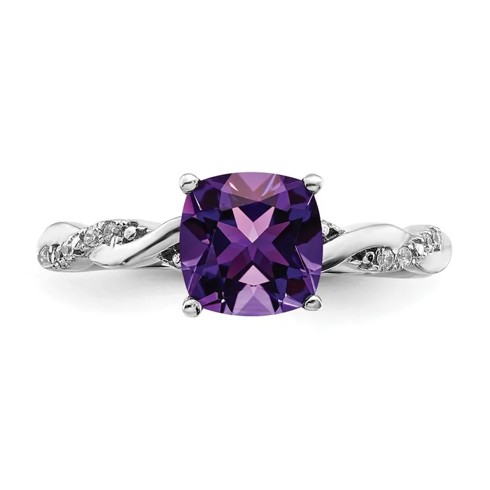Goldia Rings Sterling Silver Amethyst and Diamond Ring