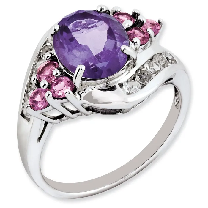 Goldia Rings Sterling Silver Amethyst u0026 Pink Tourmaline u0026 White Topaz Ring