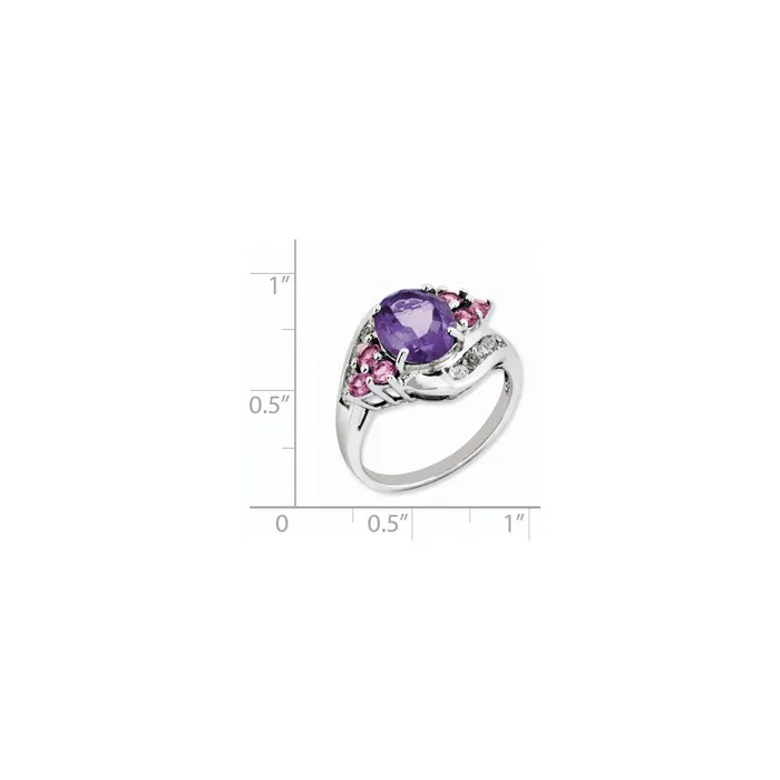 Goldia Rings Sterling Silver Amethyst u0026 Pink Tourmaline u0026 White Topaz Ring