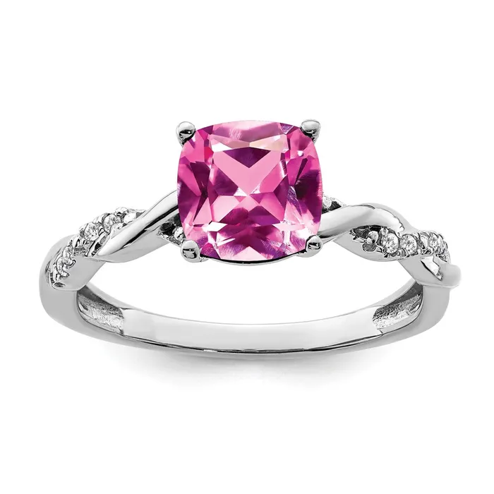 Goldia Rings Sterling Silver Created Pink Sapphire and Diamond Ring