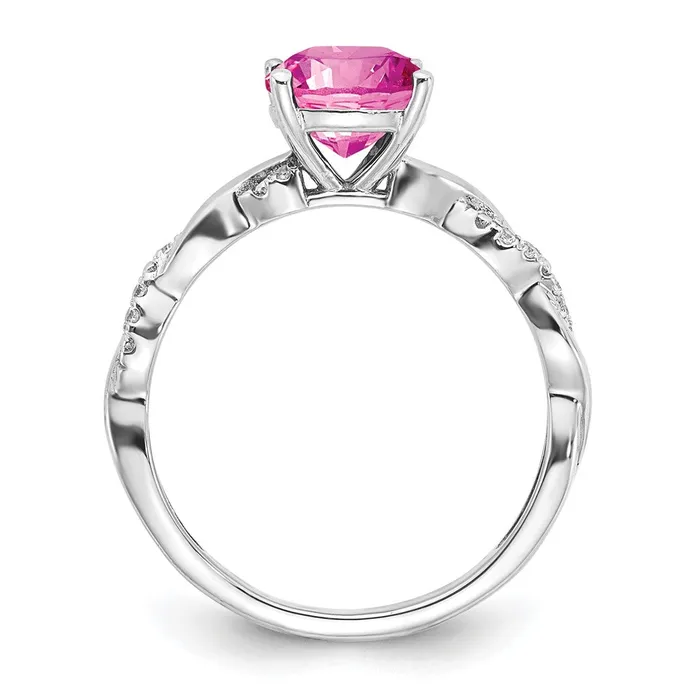 Goldia Rings Sterling Silver Created Pink Sapphire and Diamond Ring