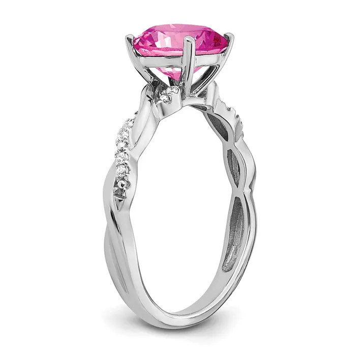 Goldia Rings Sterling Silver Created Pink Sapphire and Diamond Ring