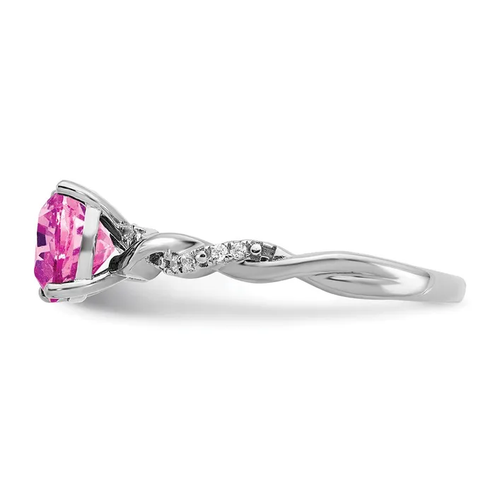 Goldia Rings Sterling Silver Created Pink Sapphire and Diamond Ring