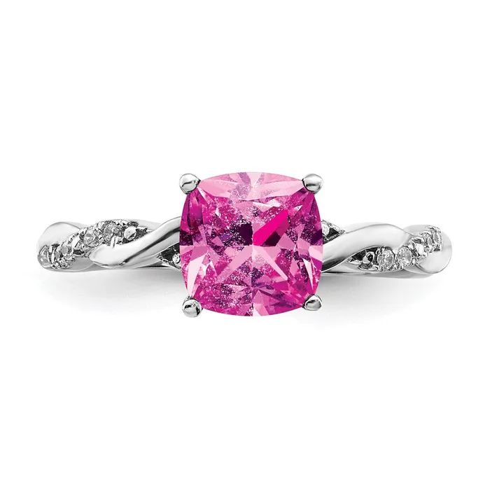 Goldia Rings Sterling Silver Created Pink Sapphire and Diamond Ring
