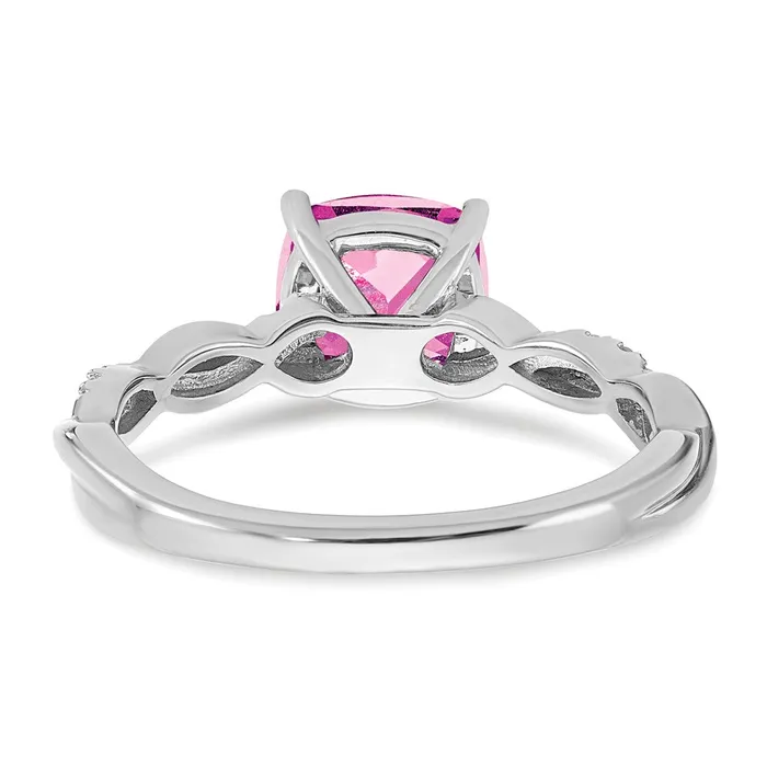 Goldia Rings Sterling Silver Created Pink Sapphire and Diamond Ring