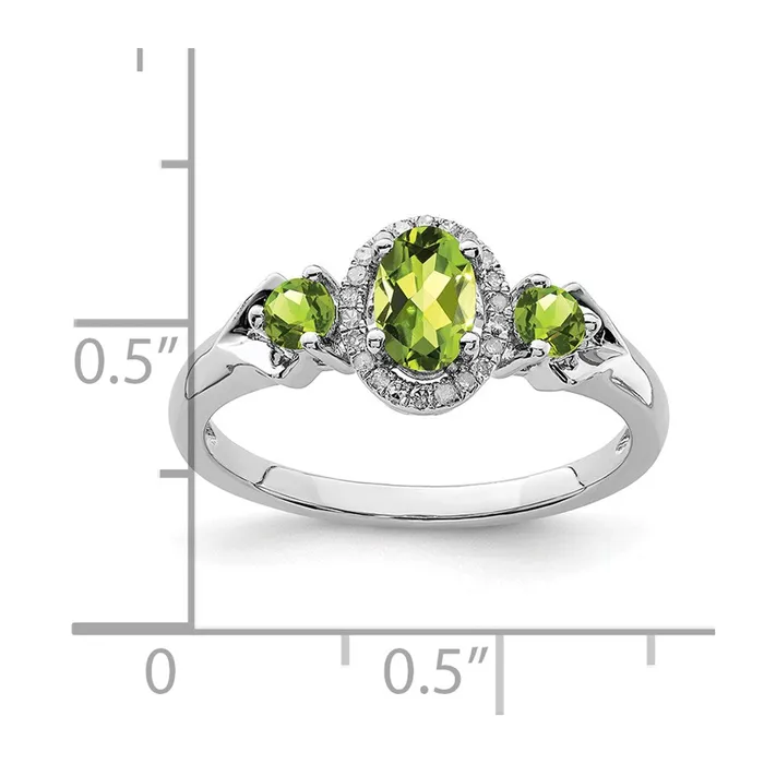 Goldia Rings Sterling Silver Rhodium 3 Stone Peridot and Diamond Ring