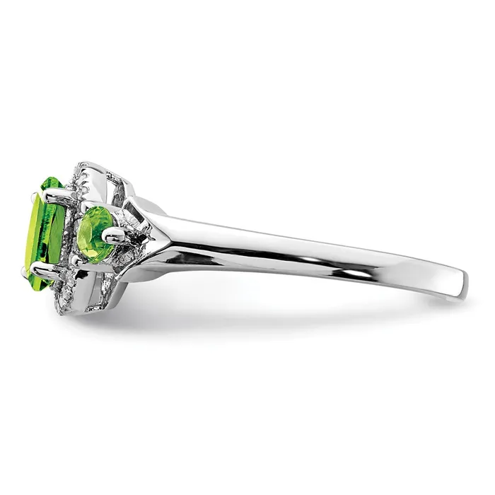 Goldia Rings Sterling Silver Rhodium 3 Stone Peridot and Diamond Ring