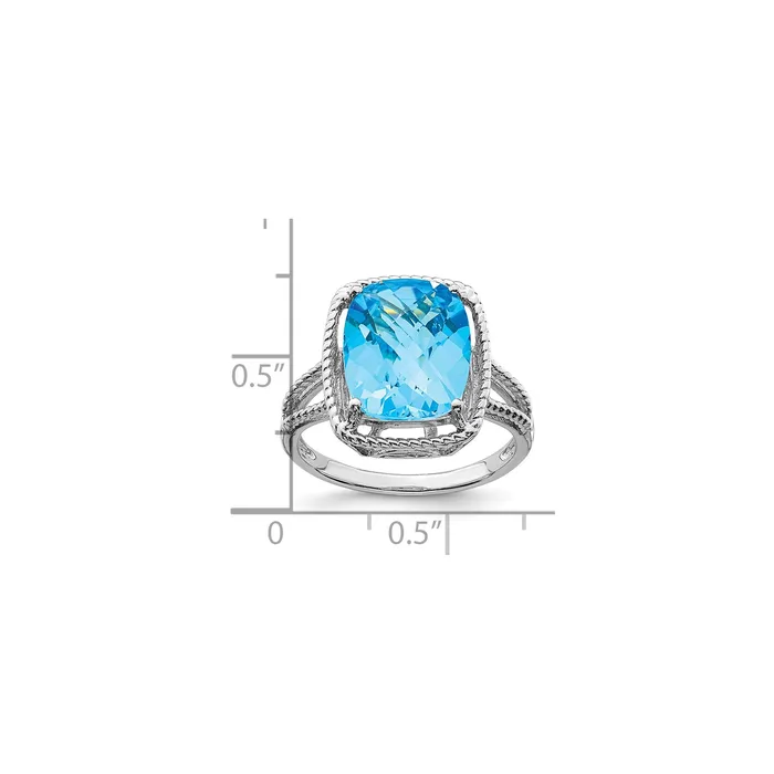 Goldia Rings Sterling Silver Rhodium CheckerCut Blue Topaz Gemstone Birthstone Ring Fine Jewelry Gift for Her