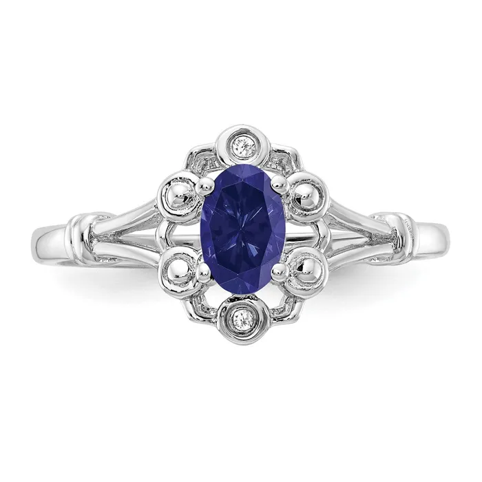 Goldia Rings Sterling Silver Rhodiumplated Created Sapphire u0026 Diamond Ring