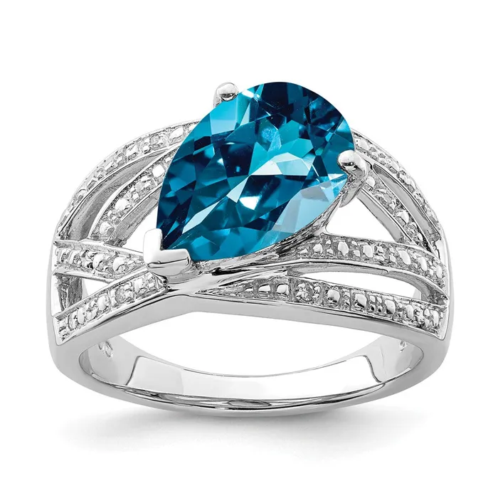 Goldia Rings Sterling Silver Rhodium Plated Diamond u0026 London Blue Topaz Ring