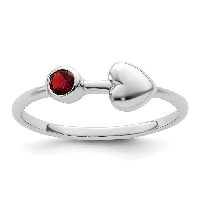 Goldia Rings Sterling Silver Rhodiumplated Polished Heart Garnet Ring