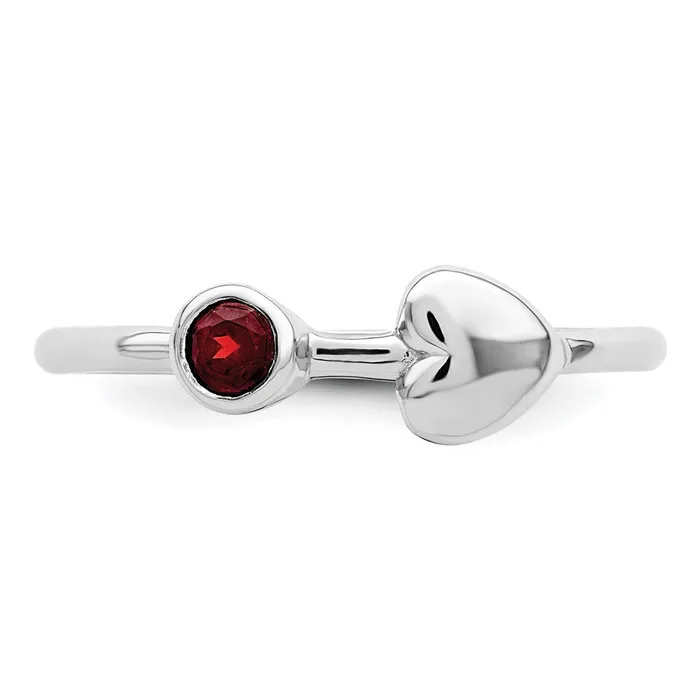 Goldia Rings Sterling Silver Rhodiumplated Polished Heart Garnet Ring
