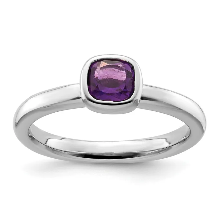 Goldia Rings Sterling Silver Stackable Expressions Cushion Cut Amethyst Ring