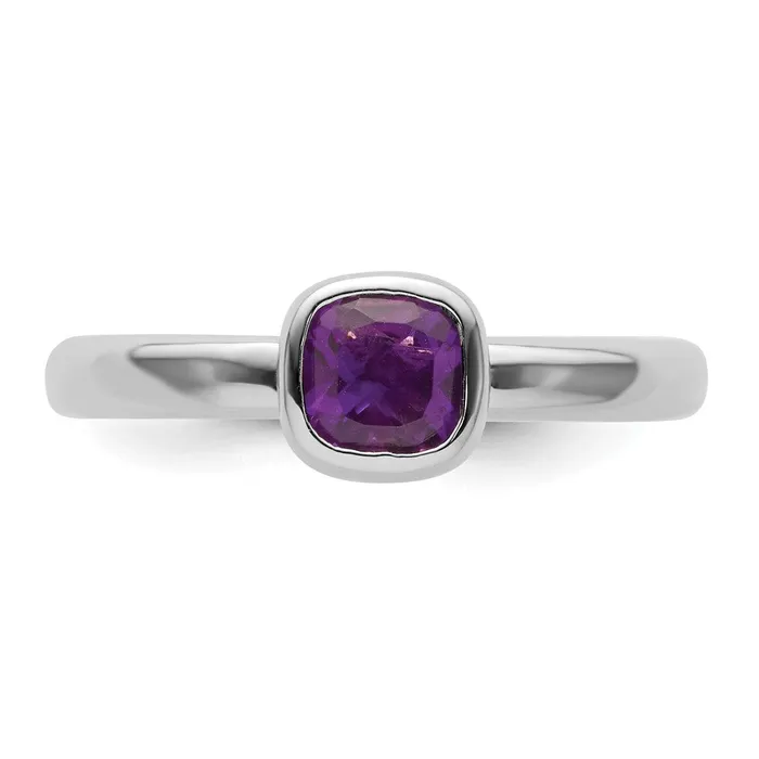 Goldia Rings Sterling Silver Stackable Expressions Cushion Cut Amethyst Ring