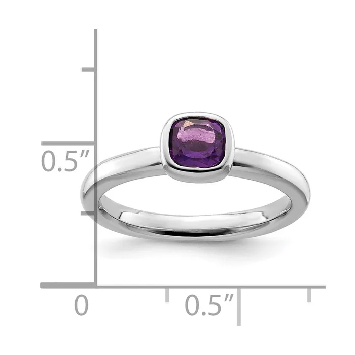 Goldia Rings Sterling Silver Stackable Expressions Cushion Cut Amethyst Ring
