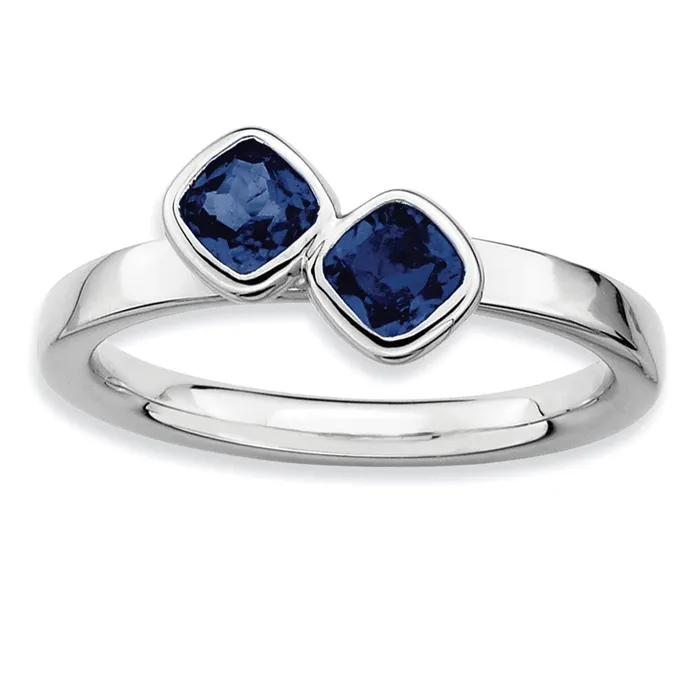 Goldia Rings Sterling Silver Stackable Expressions Dbl Cushion Cut Cr Sapphire Ring