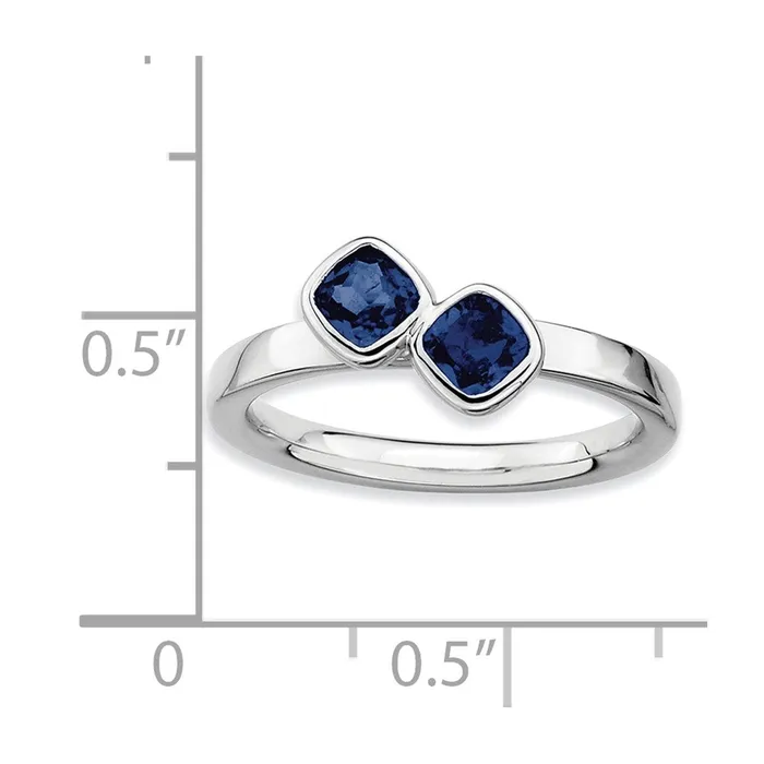Goldia Rings Sterling Silver Stackable Expressions Dbl Cushion Cut Cr Sapphire Ring