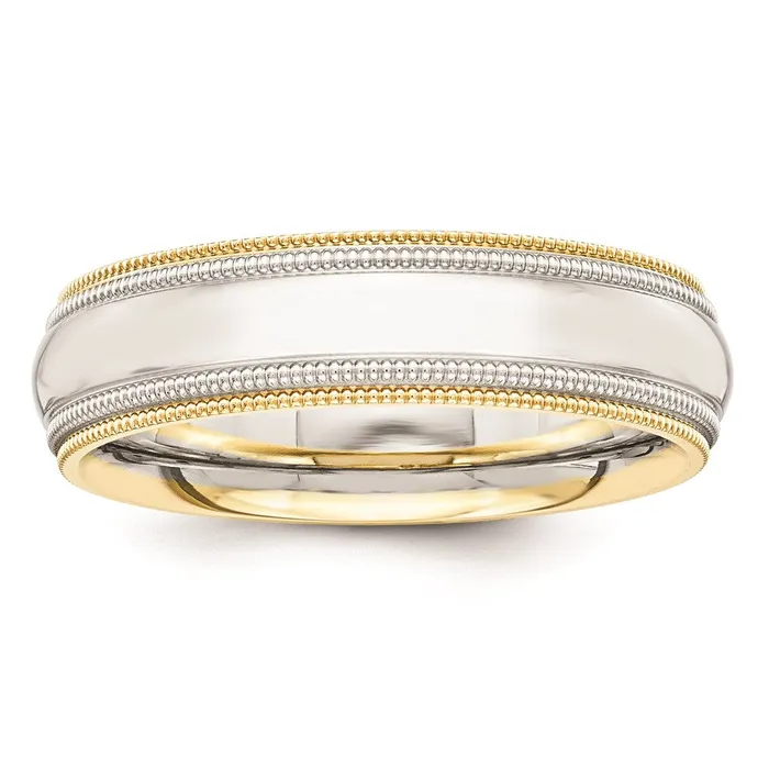 Goldia Solid 10K Yellow Gold TwoTone 55mm MilgrainedEdged Size 6 Wedding MensWomens Wedding Band Ring Rings