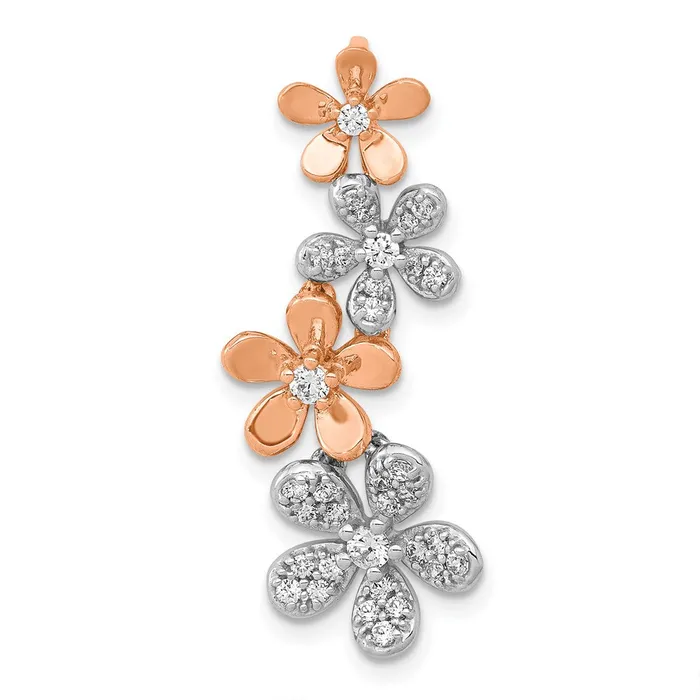 Goldia Solid 14k Twotone Rose and White Gold Simulated CZ Four Flower Chain Slide Rings
