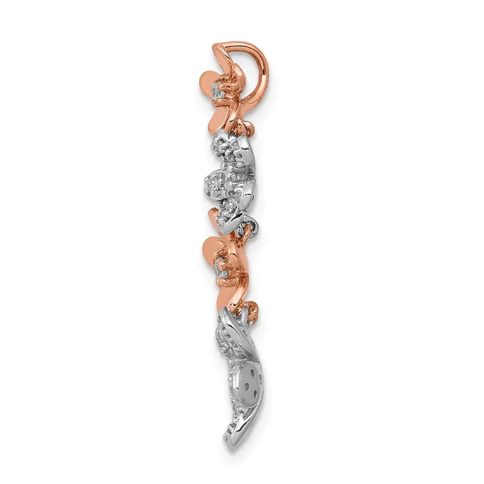 Goldia Solid 14k Twotone Rose and White Gold Simulated CZ Four Flower Chain Slide Rings