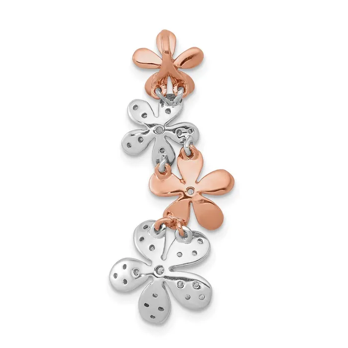 Goldia Solid 14k Twotone Rose and White Gold Simulated CZ Four Flower Chain Slide Rings