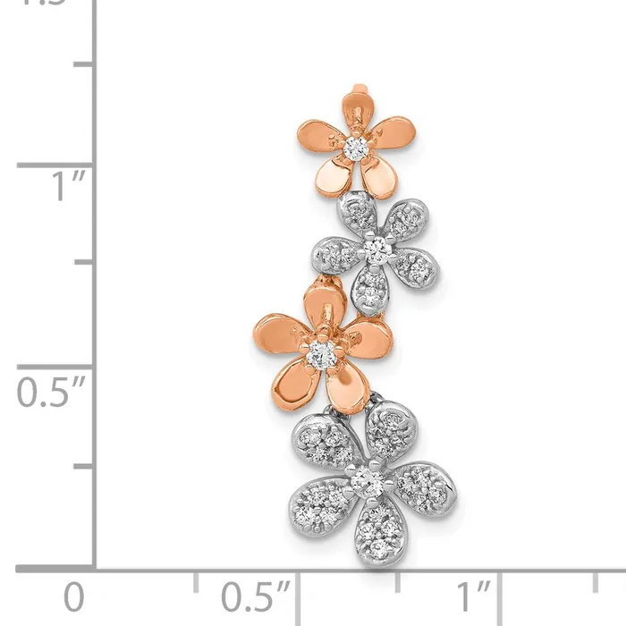 Goldia Solid 14k Twotone Rose and White Gold Simulated CZ Four Flower Chain Slide Rings