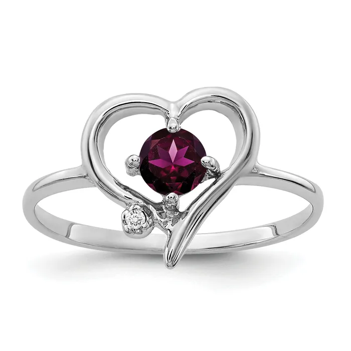 Goldia Solid 14k White Gold 4mm Rhodolite Simulated Garnet A CZ Ring Rings