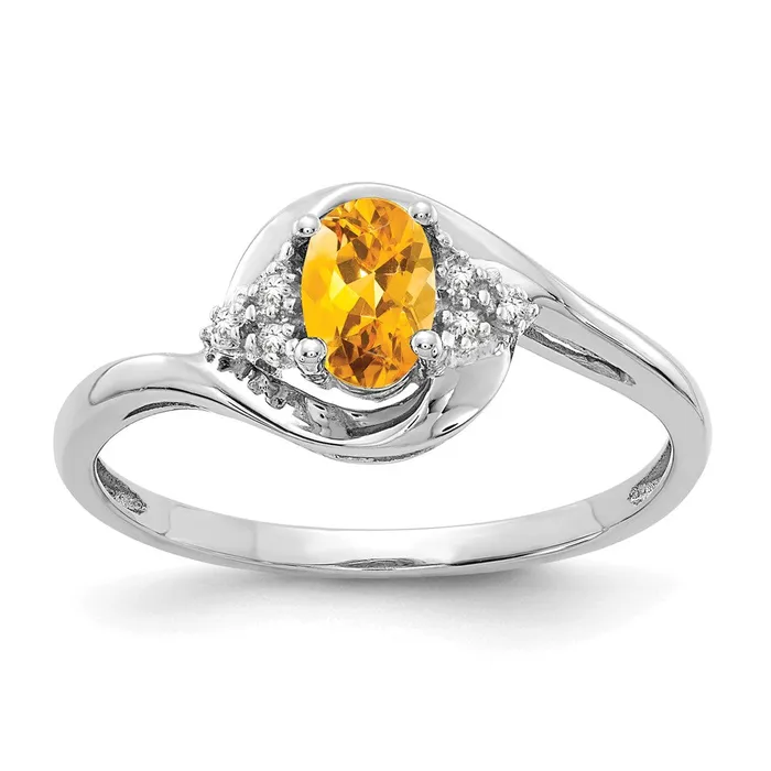 Goldia Solid 14k White Gold Simulated Citrine and CZ Ring Rings