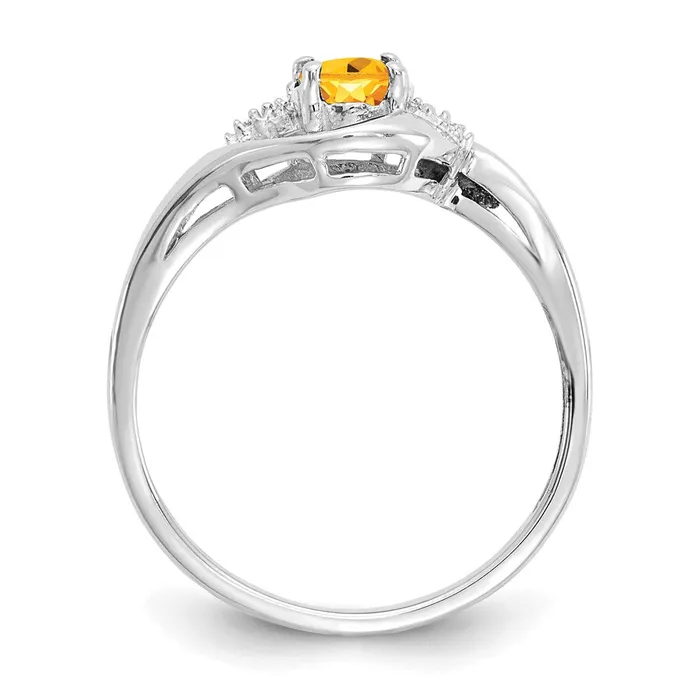 Goldia Solid 14k White Gold Simulated Citrine and CZ Ring Rings