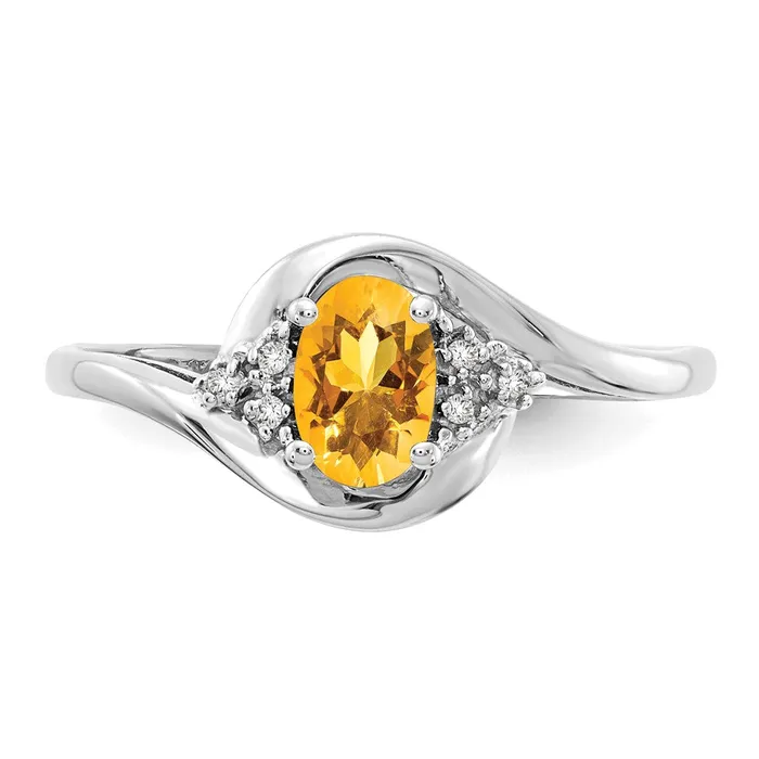 Goldia Solid 14k White Gold Simulated Citrine and CZ Ring Rings