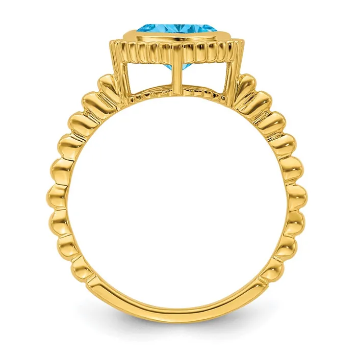 Goldia Solid 14k Yellow Gold Cushion Simulated Blue Topaz Ring Rings