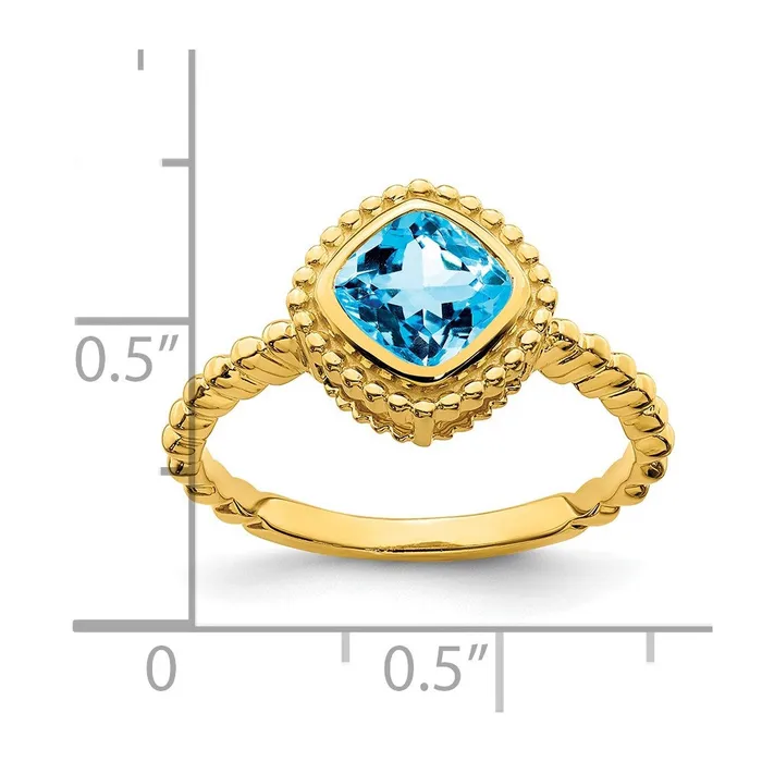 Goldia Solid 14k Yellow Gold Cushion Simulated Blue Topaz Ring Rings