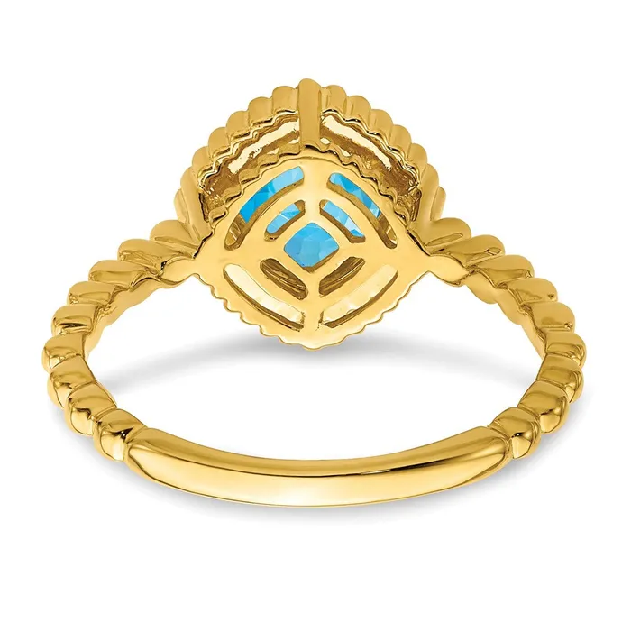 Goldia Solid 14k Yellow Gold Cushion Simulated Blue Topaz Ring Rings