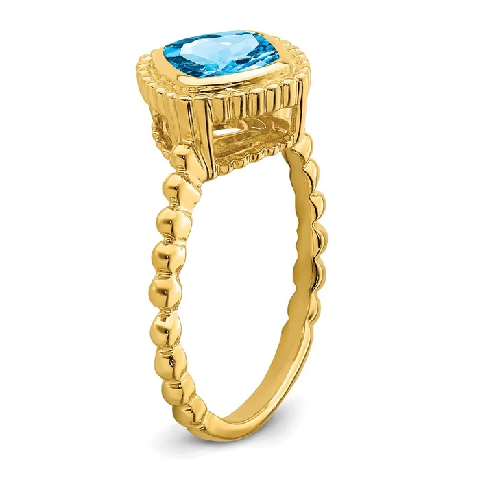 Goldia Solid 14k Yellow Gold Cushion Simulated Blue Topaz Ring Rings