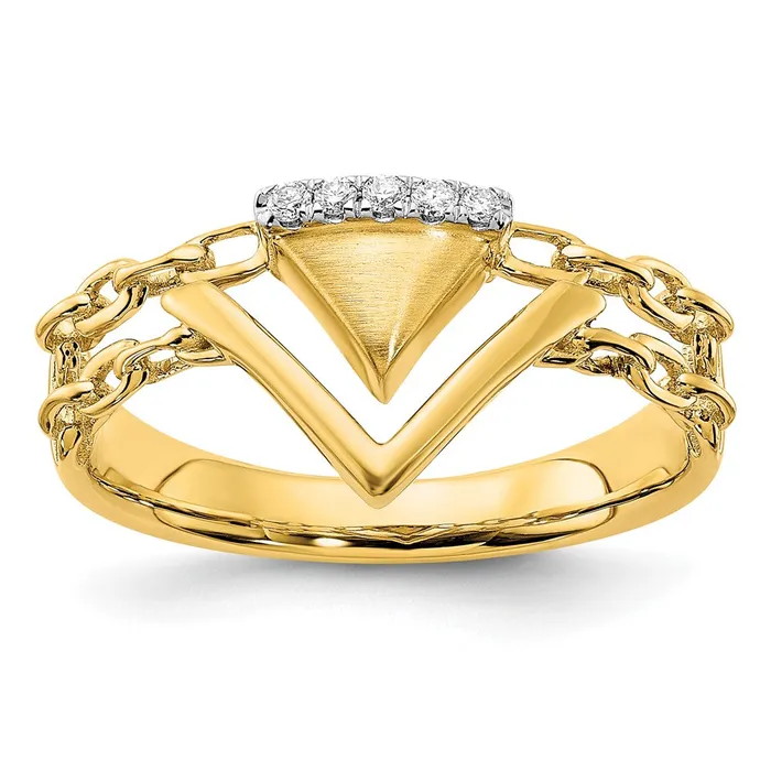 Goldia Solid 14k Yellow Gold SatinPolished Simulated CZ Double Triangle Chain Accent Ring Rings