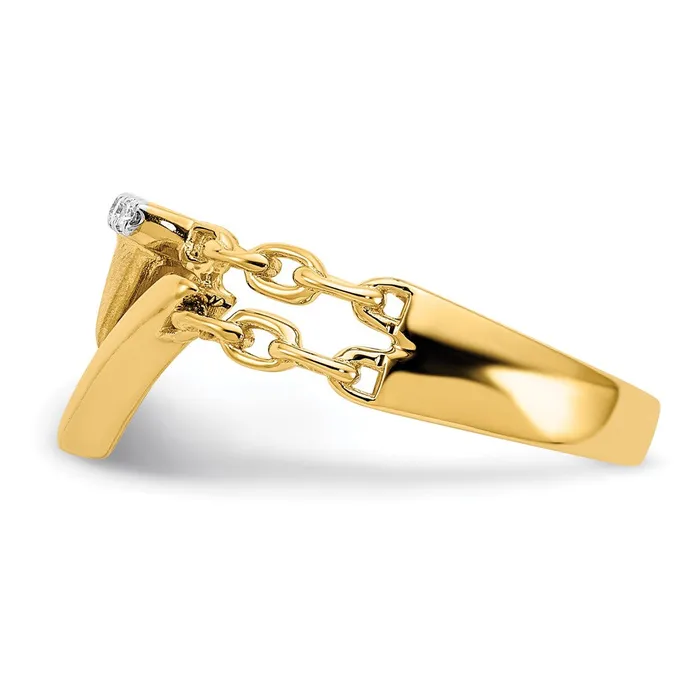 Goldia Solid 14k Yellow Gold SatinPolished Simulated CZ Double Triangle Chain Accent Ring Rings