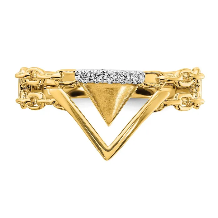 Goldia Solid 14k Yellow Gold SatinPolished Simulated CZ Double Triangle Chain Accent Ring Rings