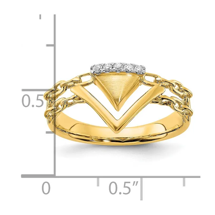 Goldia Solid 14k Yellow Gold SatinPolished Simulated CZ Double Triangle Chain Accent Ring Rings