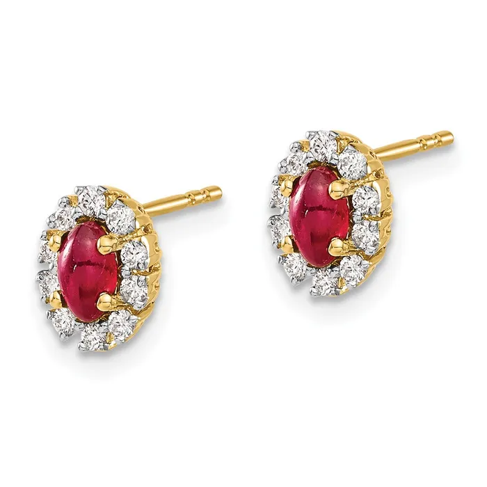 Goldia Solid 14k Yellow Gold Simulated CZ and Ruby Oval Halo Earrings Earrings Goldia Solid 14k Yellow Gold Simulated CZ and Ruby Oval Halo Earrings Earrings