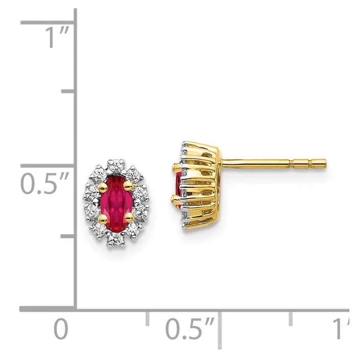 Goldia Solid 14k Yellow Gold Simulated CZ and Ruby Oval Halo Earrings Earrings Goldia Solid 14k Yellow Gold Simulated CZ and Ruby Oval Halo Earrings Earrings