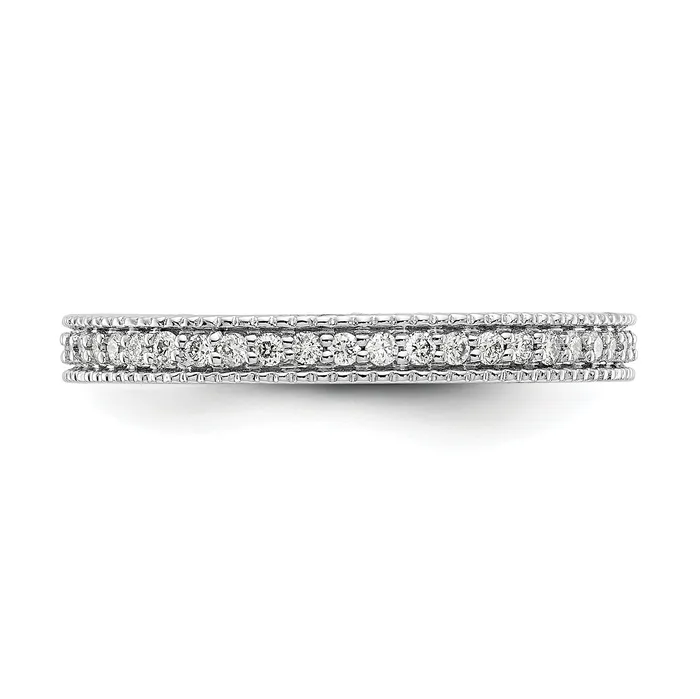 Goldia Solid Real 14k White Gold Polished 13CT Milgrain Edge CZ Eternity Wedding Band Ring Rings