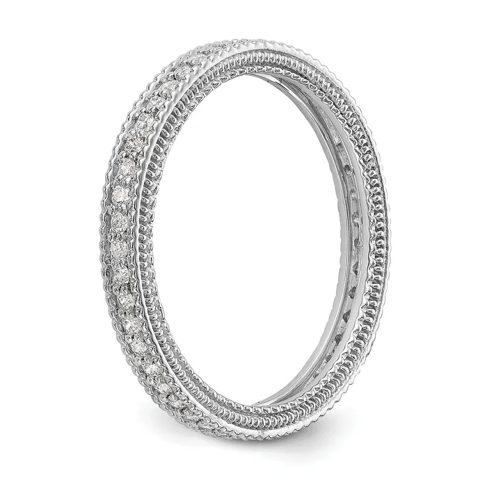 Goldia Solid Real 14k White Gold Polished 13CT Milgrain Edge CZ Eternity Wedding Band Ring Rings