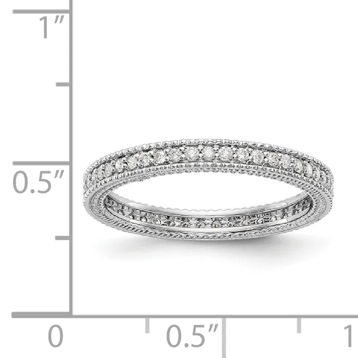 Goldia Solid Real 14k White Gold Polished 13CT Milgrain Edge CZ Eternity Wedding Band Ring Rings