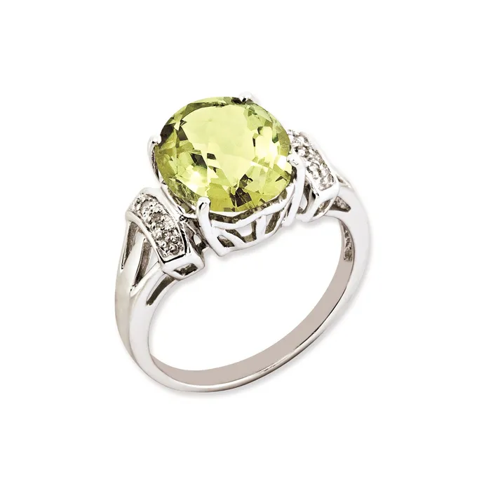 Goldia Sterling Silver RHplated Oval CheckerCut Lemon Quartz u0026 Diamond Gemstone Birthstone Ring Fine Jewelry Gift for Her Rings