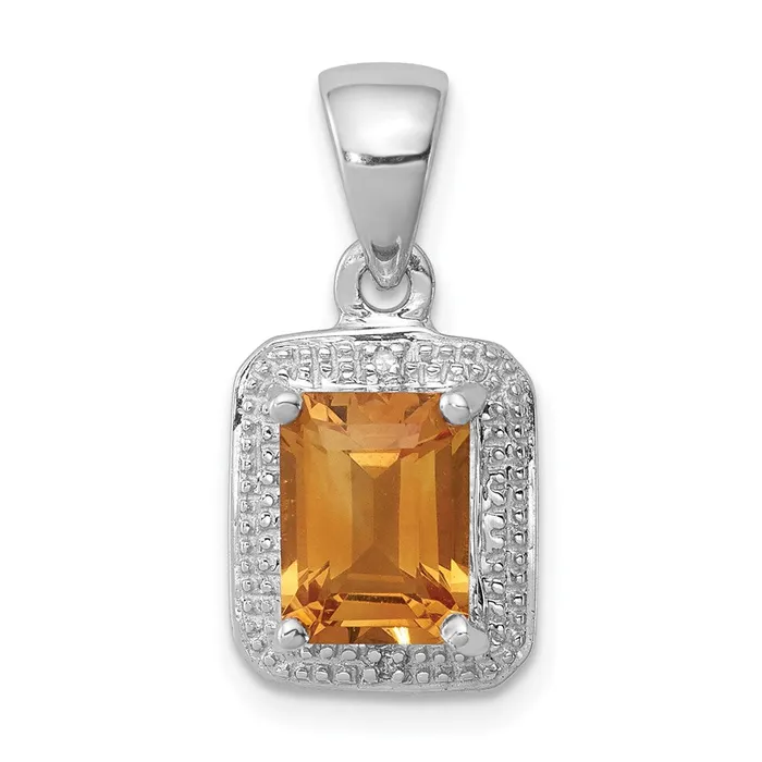 Goldia Sterling Silver Rhodium Emeraldcut Citrine u0026 Diamond Pendant Necklaces Goldia Sterling Silver Rhodium Emeraldcut Citrine u0026 Diamond Pendant Necklaces