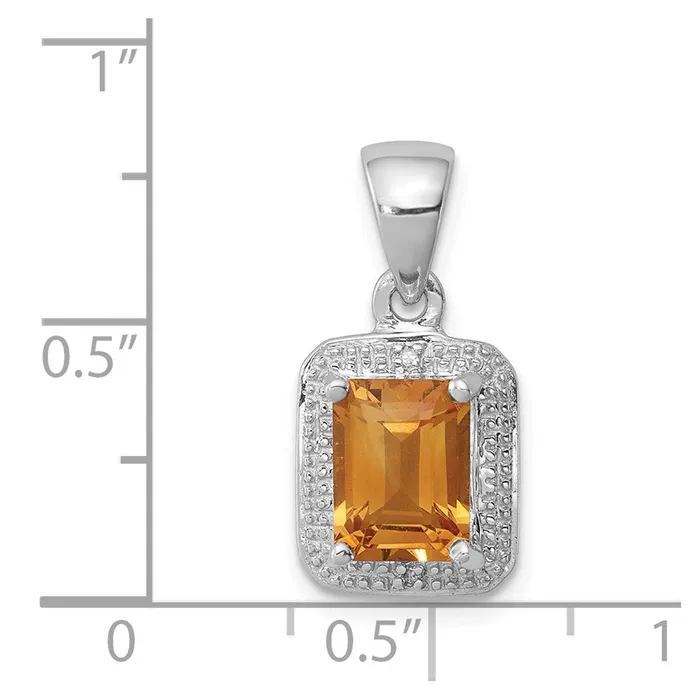Goldia Sterling Silver Rhodium Emeraldcut Citrine u0026 Diamond Pendant Necklaces